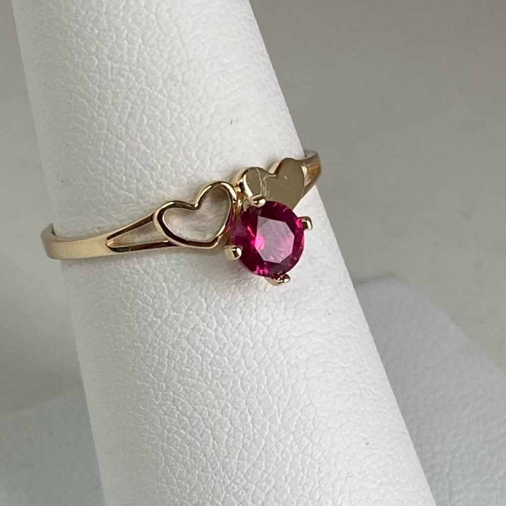14K Yellow Gold Heart Ruby Promise Ring heart ring - Picture 3 of 7